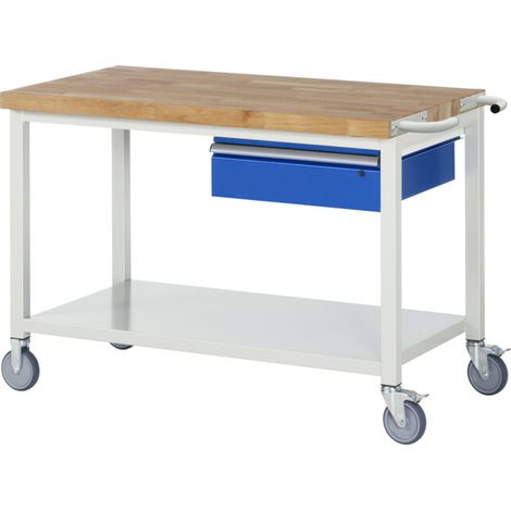 Etabli mobile brut avec tablette et tiroir LxPxH 1250x700x880mm