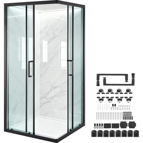 VEVOR Eck-Duschkabine 89 x 89 x 183 cm (T x B x H), Eckeinstieg Duschabtrennung mit Doppelschiebetüren & Rahmen & 6 mm starkem Klarglas, Eckdusche mit mattschwarzem Rahmen & Magnetdichtung (1/5)