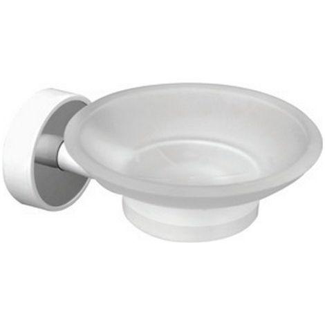 Portasapone a muro con supporto in acciaio inox e abs bianco e ciotola in vetro  NICO-B kamalu