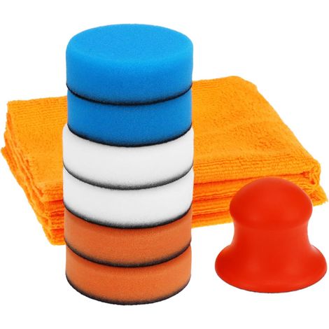 ® Kit Polissage Voiture Manuel 75mm - 6 Éponges de Polissage 1 Poignée Rrgonomique et 2 Chiffon Microfibre - pour Cire/scellant/Poli Miroir (1/5)