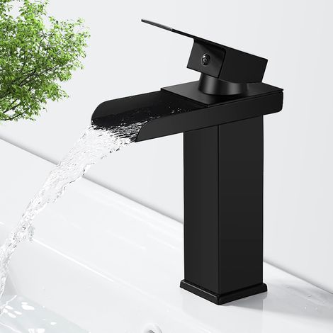 Robinet Salle de Bain Cascade Noir Mitigeur Lavabo avec Bec Hauteur 140mm (1/5)