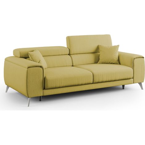 Fusion Canapé avec assises coulissantes en tissu doux antitache T05 215 cm jaune