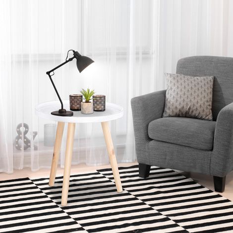 Mesa de centro redonda moderna, mesa de centro con borde elevado y tres patas, para dormitorio y sala de estar, en madera blanca y dorada. (1/5)