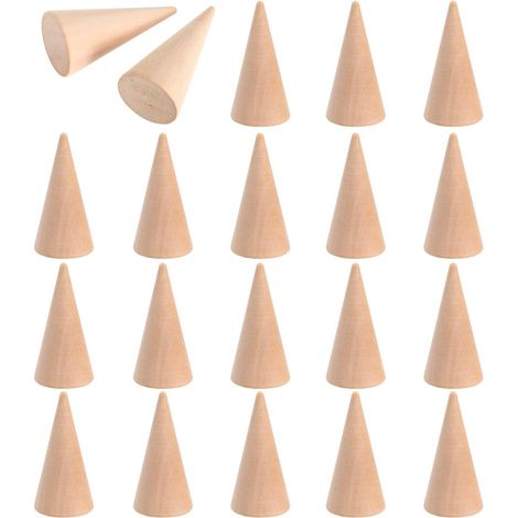 Espositore conico in legno per 20 pezzi, diametro 2,5 cm, altezza 5 cm, ideale per esporre anelli in negozio e a casa. (1/5)