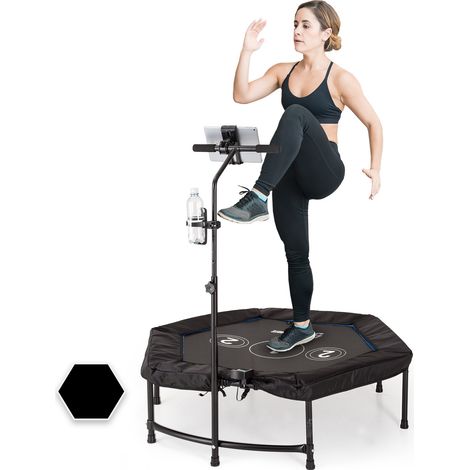 Capital Sports Fitness Trampolin, Indoor Jumping Fitness-Trampolin, Kleines Sport Trampolin mit Haltegriff, Mini-Trampolin Klappbar für Kinder & Erwachsene, Hexagonal Trampolin Klein, Sportgerät