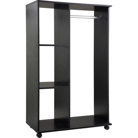 Armoire, Mélamine de bois, Alliage d'aluminium, 80 cm x 40 cm x 128 cm, 1 barre de suspension, 3 étagères ouvertes (1/5)