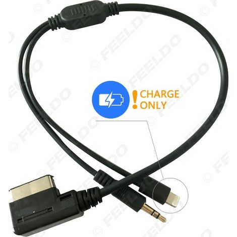 Compatible avec les interfaces Volkswagen Audi MDI/AMI et Apple (câble adaptateur de charge vers connecteur audio AUX mâle 3,5 mm). (1/5)