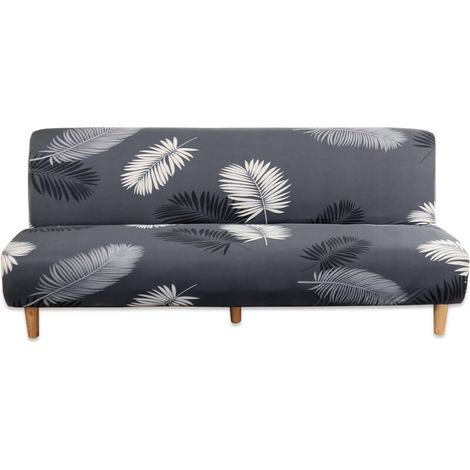 Universel Housse Canapé Extensible sans Accoudoir, 3 Places Couverture de Canapé pour Banquette Clic Clac Pliant sans Accoudoirs, Protection de Canapé Salon, Grey Leaf