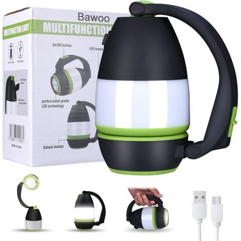 Lampe Torche Camping Rechargeable 3 en 1 Lampe de Table Lanterne Camping Tente Lampe de Poche Déformable Lampe de travail Avec 2000mAh Batterie LED Extérieur Intérieur Pour Randonnée Lecture (1/5)