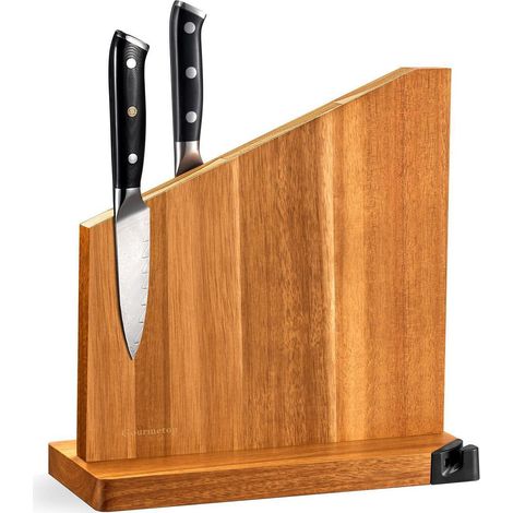 Messerblock Magnetisch Akazienholz mit Schärfer, Doppelseitig, Hellholz (1/4)