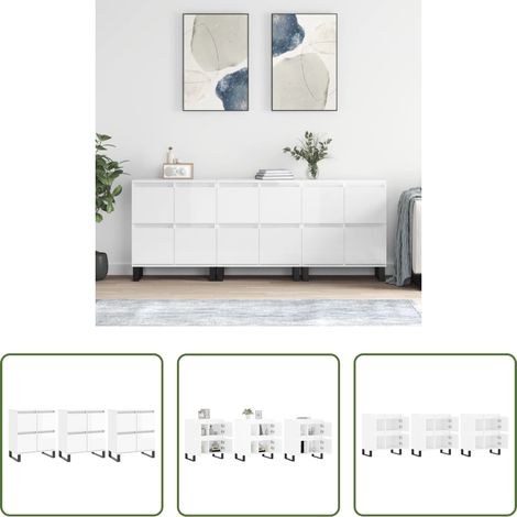 vidaXL Hochglanz-Weiß - Sideboards 3 Stk. Hochglanz-Weiß Holzwerkstoff (1/5)