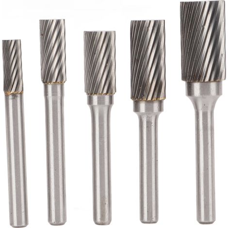 Set 5 limes rotatives carbure monobloc coupe simple, queue 6 mm, pour gravure, polissage et perçage de métaux. (1/5)