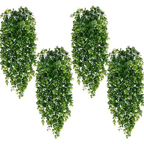 4-Pack Artificial Hanging Plants 75 cm – Eucalyptus Garlands Made of UV-Resistant Plastic, Decoration for Indoor and Outdoor