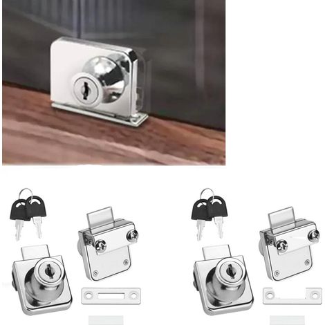 Lot de 2 serrures pour portes vitrées à double ouverture, avec 4 clés, verre anticorrosion, pour vitrines de bureaux et centres commerciaux.