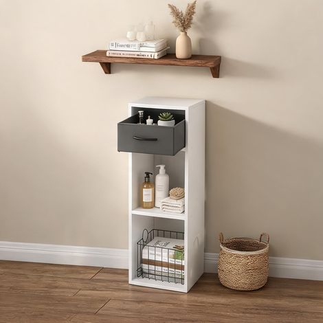 Étagère cube en bois gris et blanc avec tiroir pour salon (1/5)