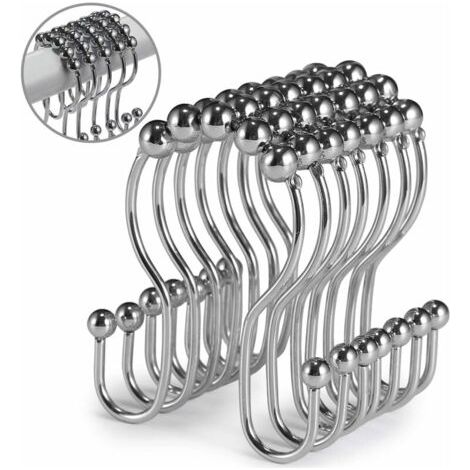 Crochets de rideau de douche, 12 pièces, anneaux de rideau de douche, rouleau en acier inoxydable, résistant à la rouille, double crochets de douche coulissants anti-chute pour rideaux de salle de bai