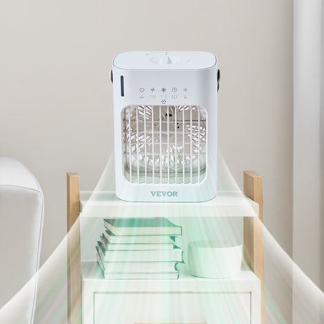 Refroidisseur d'air évaporatif portable 4 en 1, mini climatiseur 3 vitesses, minuterie 0-7 h, réservoir de 700 ml, lumière 7 couleurs, ventilateur de bureau personnel pour chambre ou bureau, 22 cm-Aqu