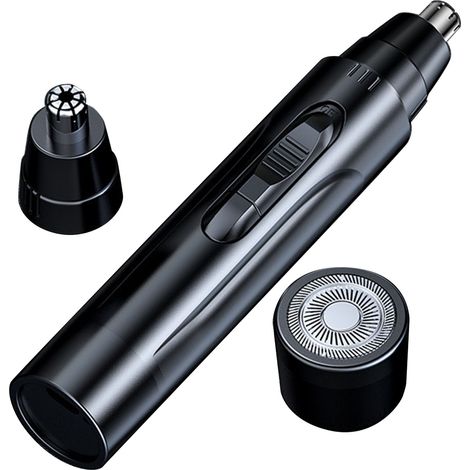 Tondeuse électrique nez et oreilles, lames doubles en acier inoxydable, coupe rapide, puissante, noir, 2 têtes pour homme (1/5)
