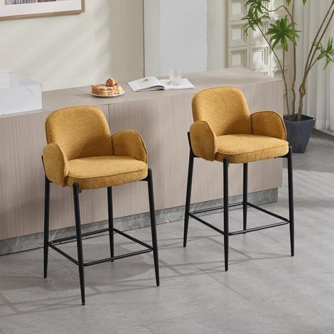 Barhocker 2er Set mit Chenille-Polsterung und Metallfüßen, Gelb (1/5)