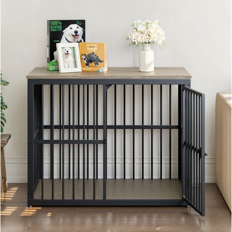 Jaula-mueble para perro 84x56x66 cm de metal y panel gris, modular 2 en 1 - CHICFURN (1/5)