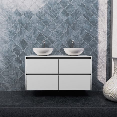 Inda - Mobile bagno L.120 con doppio lavabo in appoggio / Bianco