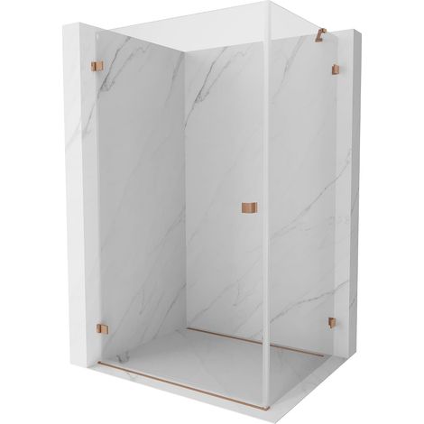 Mexen Lunar-B cabina de ducha abatible izquierda 85 x 80 cm, transparente, cobre cepillado - 832-085-080-65-00-L (1/5)