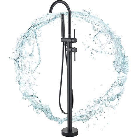 Freestanding Bathtub Faucet Bathroom Filler Faucet Two Handle Floor Stand Black with Hand Shower (1/5)