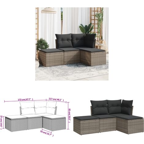 4-tlg. Garten-Sofagarnitur mit Kissen Grau Poly Rattan - Gartenmöbel Set - PE-Rattan Möbel - Outdoor Sofa - Lounge Set - Esszimmergarnitur - Home & Living (1/3)