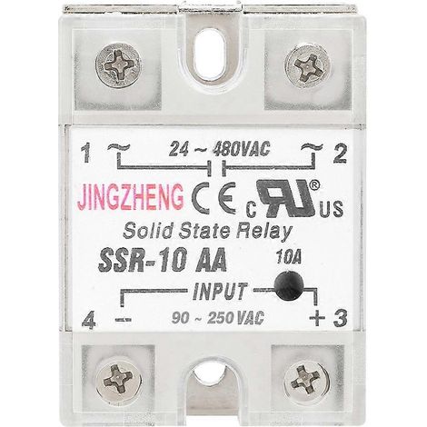 SSR 10 AA 10A Halbleiterrelaismodul (SSR), AC-AC-Eingang 90–250 V AC, Ausgang 24–480 V AC