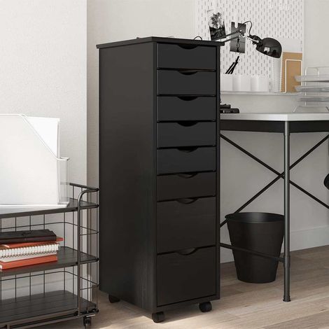 Meubles de Rangement,Armoire roulante avec tiroirs MOSS noir bois de pin solide CFW384843 (1/5)