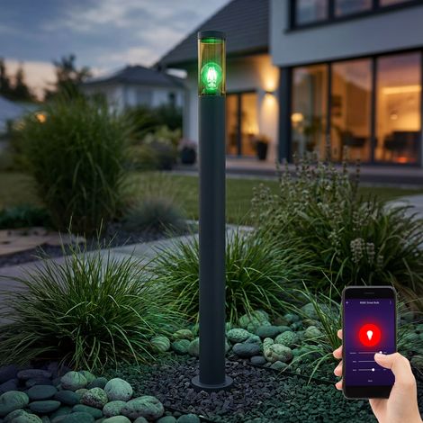 Smart LED Wegeleuchte Pollerleuchte außen Gartenlampen anthrazit Außenstehlampe dimmbar, RGB Farbwechsel, App- und Sprachsteuerung, Edelstahl rauchfarben, 8,5W 806lm warmweiß-kaltweiß, DxH 12,7x110cm (1/5)
