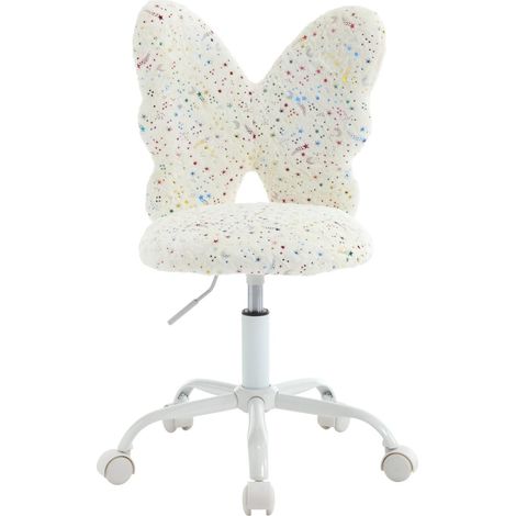 Wahson Sillas de oficina de Piel, Giratoria Silla de Escritorio Infantil con Mariposa Respaldo, Ajustable Silla para Sala de Lectura Infantil, Blanco (1/5)