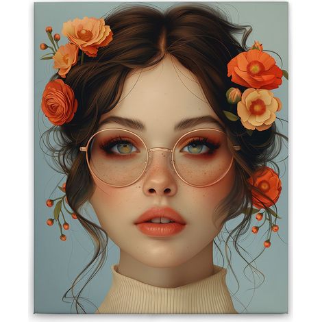 Leinwandbild Flowergirl M1-No.52278 - Kunstdruck auf Leinwand in Blau Orange - Wandbild 40 x 50 cm (1/5)