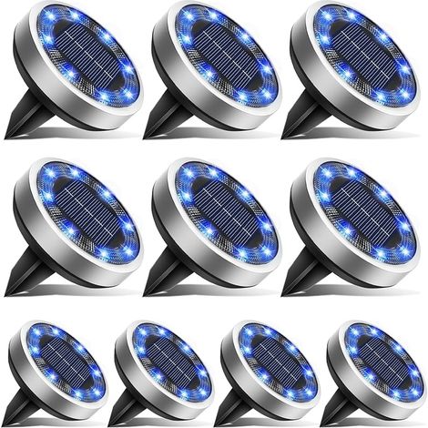 VUSZR 10 Stück Solar Bodenleuchten Aussen, 8 LED Gartenbeleuchtung Solar Wasserdicht Boden Solarleuchten, Solarlampen für Außen Garten Rasen Auffahrt Gehweg Patio, Blau (1/5)