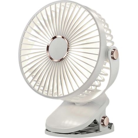 Mini ventilateur à pince avec 5 vitesses, rotation à 720°, USB, portable, silencieux, pour la chambre, le camping, le bureau ou l'intérieur/extérieur. Blanc. (1/5)