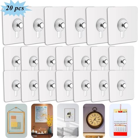 Filiyano-Lot de 20 attaches autocollantes pour tableaux, sans perçage, pour accrocher cadres photo, décorations murales, sans trous. (1/5)