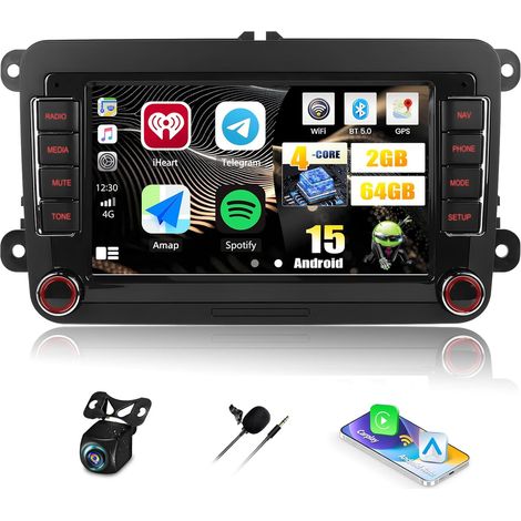 Autoradio GPS 7 Pouces Android 15 CAMECHO pour VW Golf 5/6, Polo 5, Passat B6, Tiguan et T5 - 2 Go + 64 Go, CarPlay et Android Auto Sans Fil (1/5)