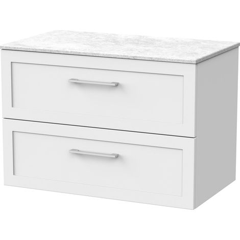 Stonnall Traditional Wall Hung 2 Drawers Vanity Unit with White Marble Top, 800mm, Matt White