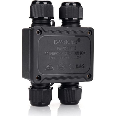 IP68 4-Wege-wasserdichte Anschlussdose – Schwarz – Erdungskabel für den Außenbereich – Elektrische Kabelverschraubung – Anschlussdose für den Außenbereich – für 5–9 mm Durchmesser