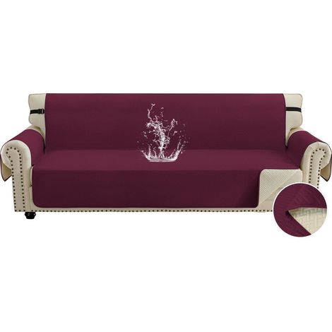 Housse de canapé 4 places imperméable antidérapante avec poches de rangement bordeaux (1/5)
