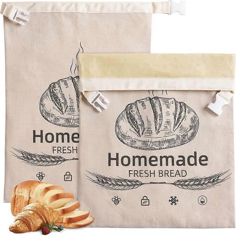 Lot de 2 sacs à pain en cire d'abeille, adaptés au levain et au pain au levain maison, pour la conservation des aliments, la congélation et la conservation.