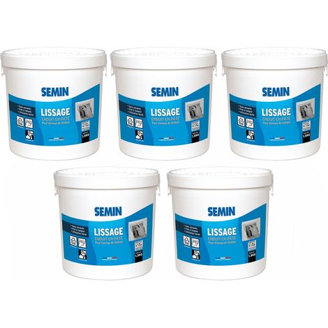 Semin – Lot de 5 enduits de lissage en pâte 1,5 kg – Pour murs et plafonds – Finition blanche sans solvant – Application facile en intérieur
