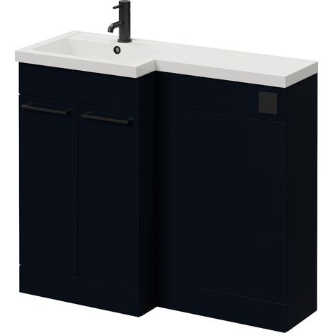 Napoli 390 Deep Blue 1000mm 2 Door Vanity Unit Toilet Suite with Left Hand Square Lucia Basin - 1000mm - Matt Black 160mm HandleWithout Kingston Toilet Pan