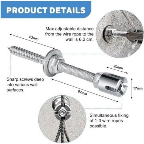 Support pour Plantes Grimpantes, 12m Kit Treillis Fil, 3 mm Corde en Acier Inoxydable Kit avec 8 Supports Muraux pour Vignes Fleurs Légumes (1/3)