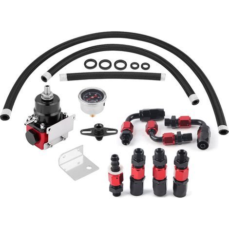 EVGATSAUTO Kit de régulateur de pression de carburant réglable universel Huile 0-100psi Jauge AN 6 Raccord de régulateur de pression de carburant d'extrémité. (1/5)