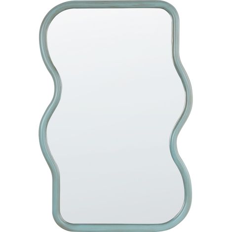 Espejo de pared moderno marco de madera de paulownia forma irregular con ganchos azul Ronnet (1/5)