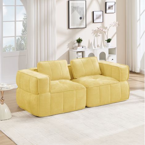 Divano modulare 2 posti in poliestere giallo, 198 x 93 x 67 cm, senza montaggio (1/5)