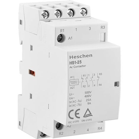 Contacteur ca domestique, HS1-25, 4 pôles 2NO 2NC, AC 220V / 240V tension de bobine, 35mm montage sur Rail DIN (1/5)
