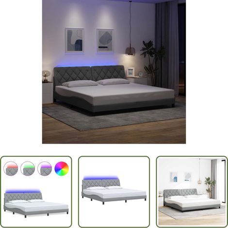 LED-Leuchten - Bettgestell mit LED ohne Matratze Hellgrau 200x200 cm Stoff (1/5)