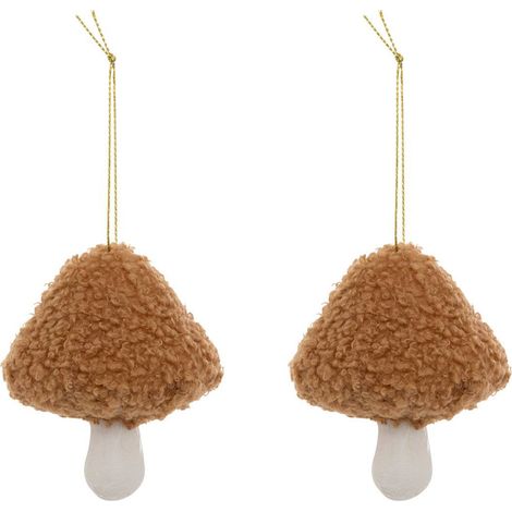Déco de sapin Lot de 2 Champignons bouclettes marron - Feeric Christmas (1/5)
